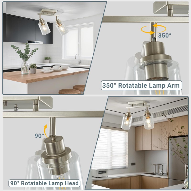 LOUSACE 2 Light Brushed Nickel Bathroom Vanity Track Light Fixtures