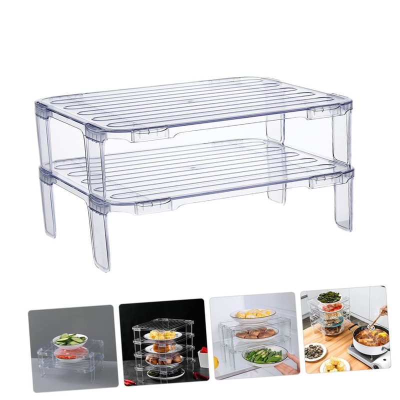 SHOWERORO 2pcs stacking shelf freezer rack Kitchen Storage Rack foldable