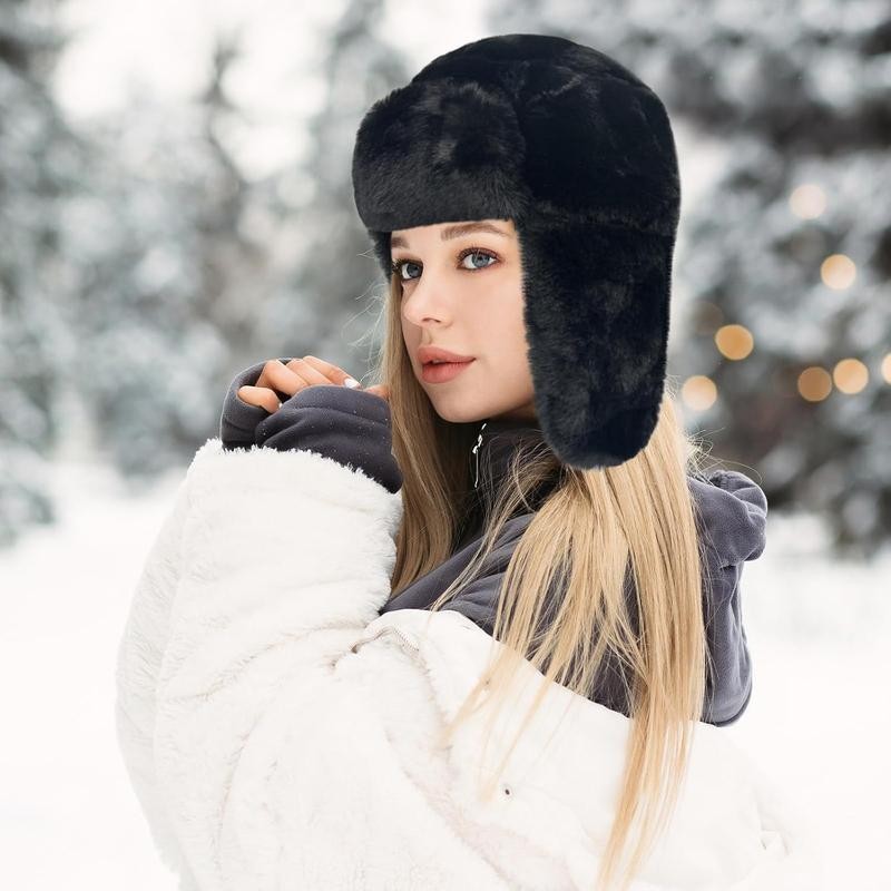Russian Ushanka Cap Faux Trapper Winter Ear Flap Trooper Aviator