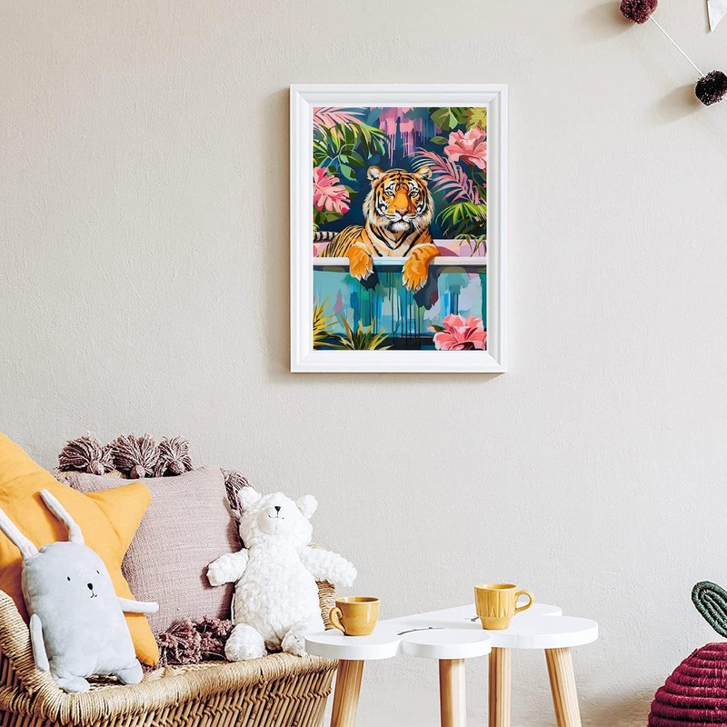 GLXPOG Tiger Bathroom 5D Diamond Painting Picture Set, Diamond Art