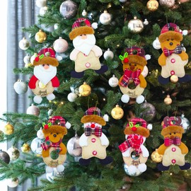 GRANDEAL Christmas Ornaments 8 Pcs Plush Christmas Tree Decorations Santa Snowman Reindeer Bear Burlap Felt Hanging Decor DIYs for Tree Mantel Pendant Indoor Room Xmas Party Home Decor Kid
