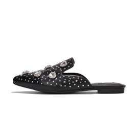 Women's Closed Toe Flats with Studs - Pointed Toe Mules for Women, Dressy Comfortable Spiky Flat Mules with Non-Slip Sole (Enny) Black 6.5