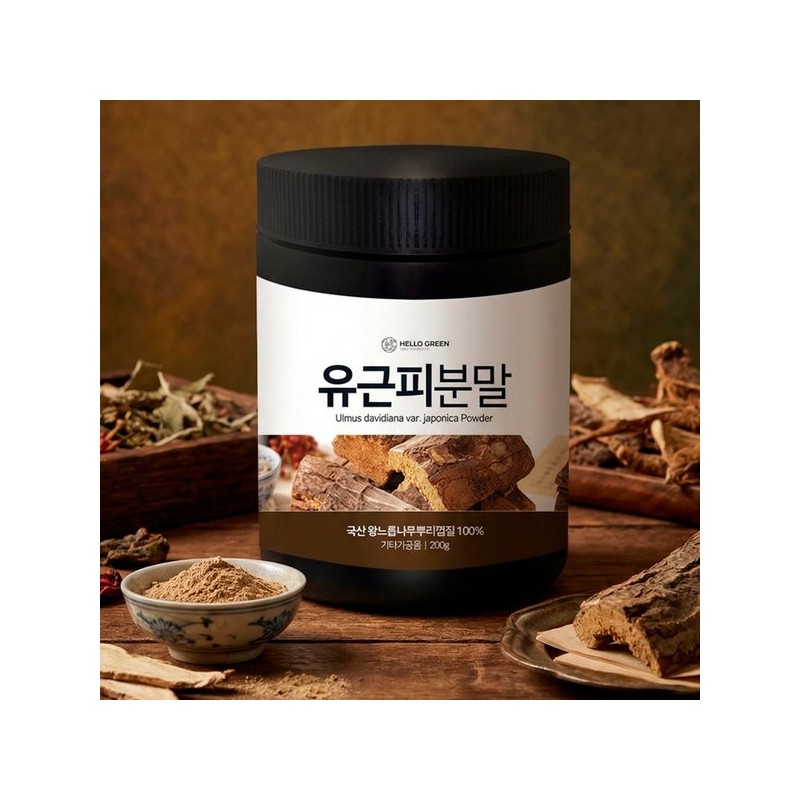 Hello Green 헬로우그린 국산 유근피 분말 가루 200g(통) 국내산 왕느릅뿌리껍질