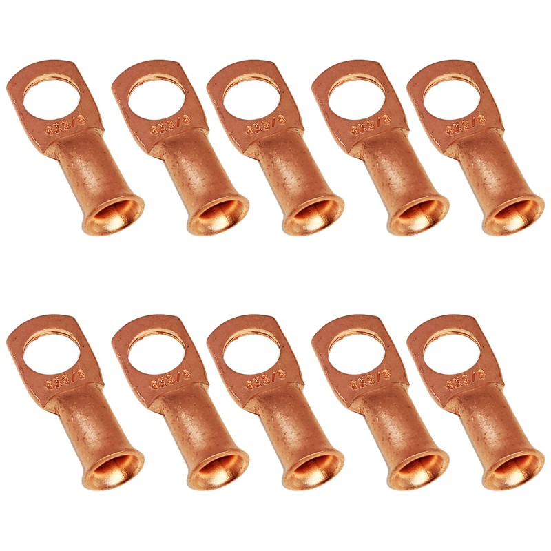 10 Pack 6 AWG 3/8" Bare Copper Ring Terminals, Heavy