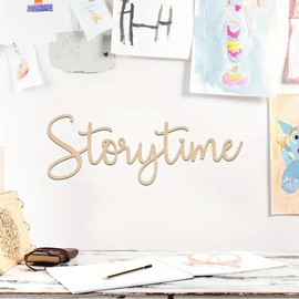 Storytime Wooden Script Wall Sign Black Plywood Decorative Sticker for Bedroom, Nursery, Reading Nook, or Door Cosy & Inspirational Wall Décor for Kids' Room, Playroom, or Library (Natural)