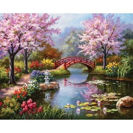 Amiiba Cross Stitch Set, Pre-Printed for Adults, Beginners, Cherry Blossoms, 11ct Embroidery Kit, Embroidery Kits