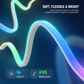 NEEWER 16.4ft/5m LED Strip Lights Front Lit, Smart AI App Control RGB Cuttable Neon Rope Light Color Changing for Bedroom Gaming Room Studio Home Classroom Wall Outdoor Outside Waterproof Decor, NS01
