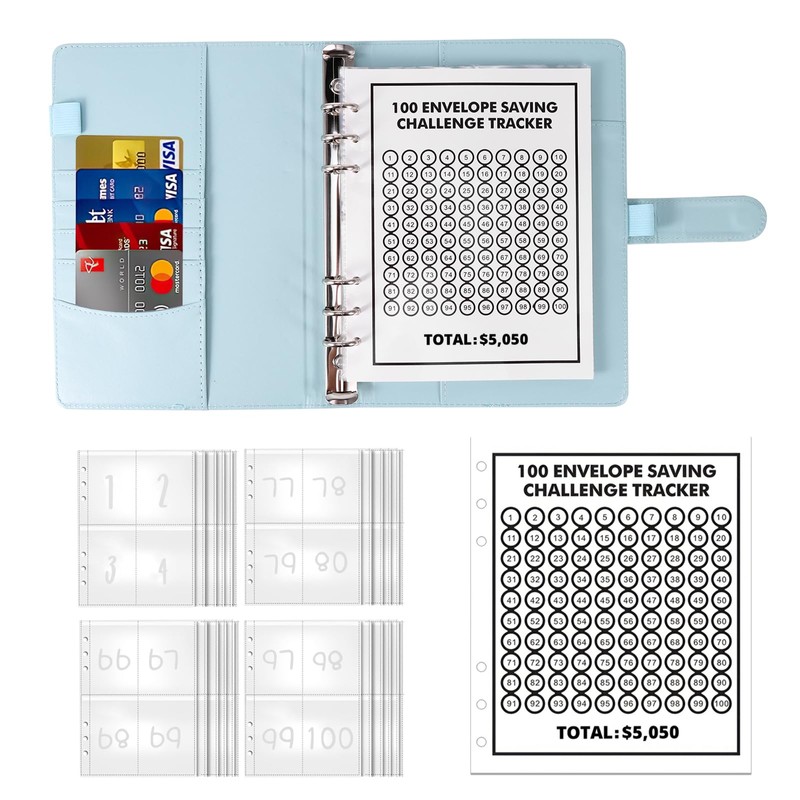 ZONJIE Ring Binder Set, 100 Envelopes Saving Challenge, Money Saving