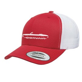 Maddmax Car Art 1965-69 Corvair Convertible Fully Embroidered Yupoong 6606 Snapback Trucker Fitted Cap red/White, Small-X-Large