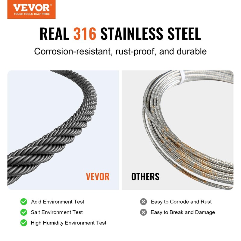 VEVOR 1/8 Black Stainless Steel Cable, 500 FT 316 Black