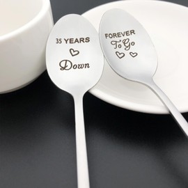 Cenrren 35th Anniversary Spoon Gifts for Couples 35 Years Down Forever to Go Spoon Gifts for Him Her 35th Wedding Anniversary Present for Husband Wife Couples Parents Grandparents, Silver, Spo397