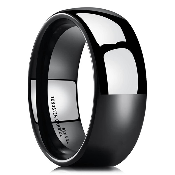 King Will Basic 8mm Men's Black Tungsten Carbide Ring Domed