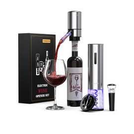 Electric Wine Opener Set, Tomeem Wine Gift with Rechargeable Electric Wine Aerator, Vacuum Stoppers and Foil Cutter, 4-in-1 Electric Bottle Opener for Home Party Bar Outdoor