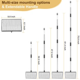 10-inch Large Metal Chicken Poop Scooper, 32 - 75" Long Adjustable Chicken Coop Litter Scoop with Stainless Steel Handle, 4-in-1 Multifunctional Heavy-Duty Litter Sifting Shovel for Chicken Coop