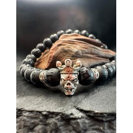 Perela - Edelstein Armband - Für Männer - Naturstein Perlen - Onyx Armband - Geschenk Für Mann - Totenkopf Perle - Herren Armband - Schwarze Perlen - Für Jeden Tag