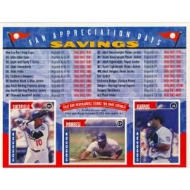 1998 Los Angeles Dodger Fan Appreciation Sheet w/3 card