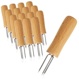com-four® 16 x jacket potato forks with 3 stainless steel prongs, rust-proof, reusable as corn skewer, peeling aid (16 pieces - wood)