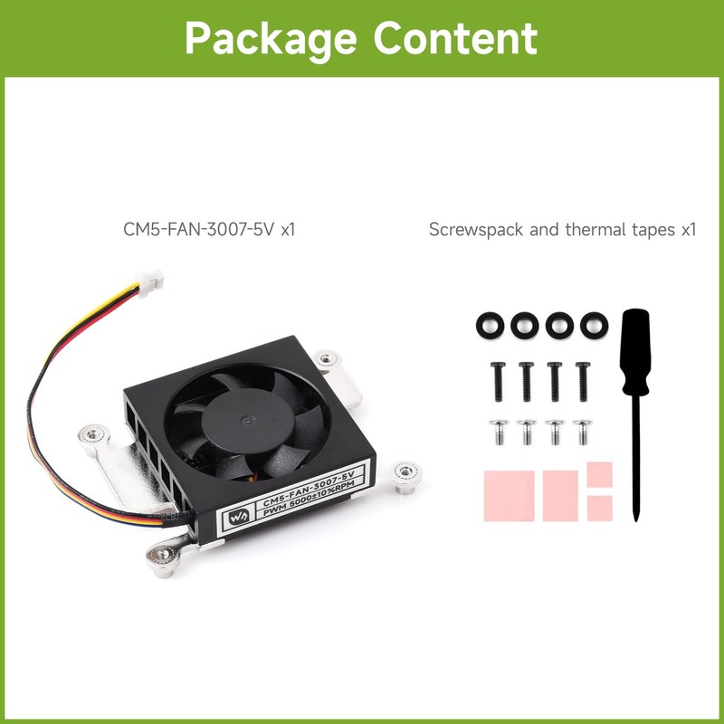 Waveshare CM5 Fan 5V 30007 Low Noise Cooling Fan Compatible