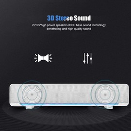 USB Soundbar, Wired Stereo Soundbar, Music Player, Bass Surround Soundbox, 3.5 mm Input for Desktop/Laptop/TV/Smartphone/Tablet/MP3/MP4 (White)