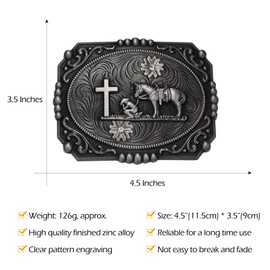 BBOTEN Western Belt Buckle for Men Women, Cowboy Celtic Cross Horse Belt Buckle, Antique Religious Big Belt Buckles