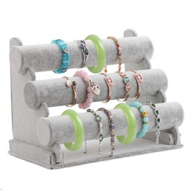 Stratalife Velvet 3 Tier Bracelet Holder Jewelry Display Stand Bangle Bracelet Watch Organizer Storage Jewelry Tower (Gray Velvet)