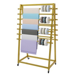 awolsrgiop Ribbon Storage Organizer Rack, 15 Tier Ribbon Organizer Ribbon Holder Double-Sided Scarf Rack Xmas Gift Wrapping Paper Station with Wheels for Home, Craft Room, Flower Store (Gold)