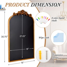 Trandraft 19 x 31 Inch Arch Chalkboard Gold Framed Vintage Magnetic Chalkboard Magnetic Wall Chalkboard Wedding Seating Chart Board with 8 Liquid Chalk Markers and Wipe Cloth for Home Kitchen Bar