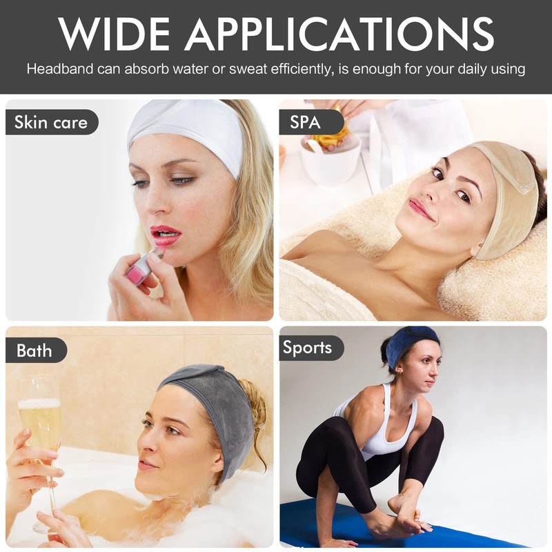 KinHwa Headbands for Washing Face Non-slip Make-up Headwraps Adjustable Hair