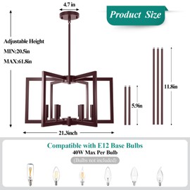 6-Light Oil-Rubbed Bronze Chandelier, Farmhouse Dining Room Light Fixture, Modern Chandelier, Geometric Industrial Metal Hang Lighting Fixture for Foyer Entryway Kitchen Over Table Hallway Living Room