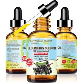 Botanical Beauty Belgian Elderberry Seed Oil Sambucus Nigra 100% Pure Natural Virgin Unrefined Cold Pressed Carrier Oil 0.5 Fl. Oz.- 15 ml for FACE, S