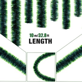 Norhogo 10M Christmas Tinsel Garland, Chunky Green Tinsel Xmas Garland, Xmas Metallic Chunky Tinsel Garland, tinsel christmas tree, tinsel garland for Xmas Holiday Indoor Outdoor Party Decor