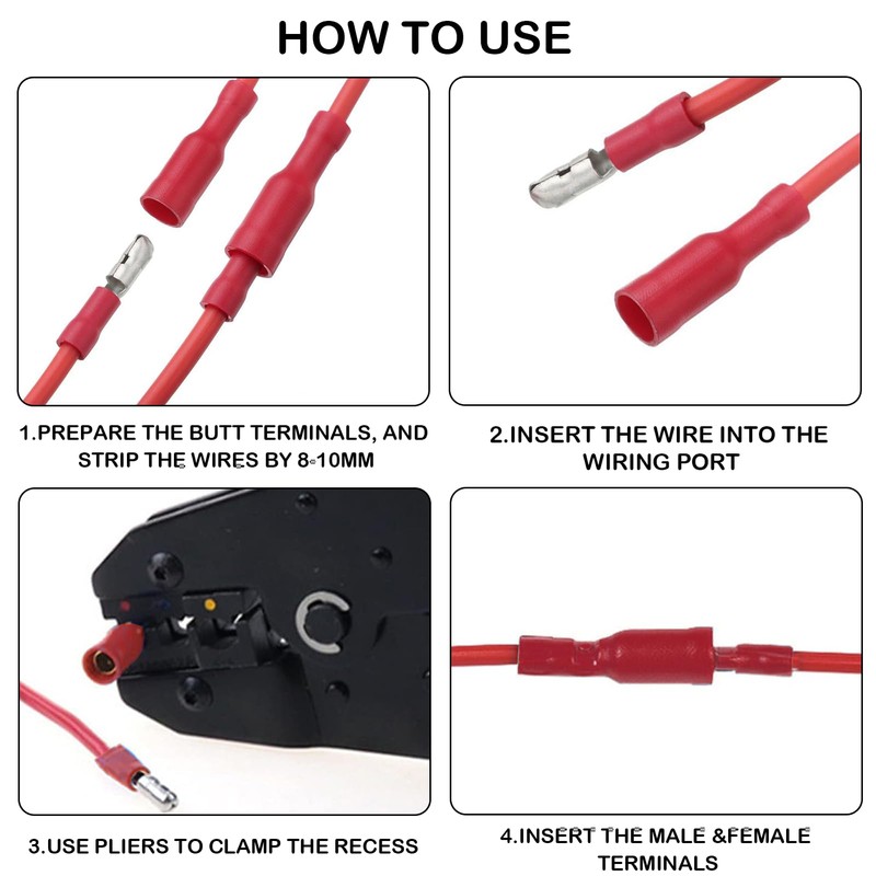 100PCS Crimp Connectors,Bullet Connectors 12v Multi-Sizes,Wire Connectors Push Fit without