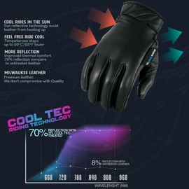 Milwaukee Leather MG7502 Men's Black Leather Gel Palm Motorcycle Gloves w/i-Touch and Cool-Tec Technology - X-Small