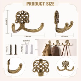 XHIPY 5 PCS Vintage Decorative Coat Hooks Large Metal Heavy Duty Wall Hook for Towel, Coat and Backpacks（Bronze）