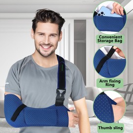 KONSEDIK Arm Sling Shoulder Immobilizer for Men&Women,Porous comfort Medical Sling with Shoulder Pad for Rotator Cuff Injury,Support for Arm,Wrist, Elbow,Clavicle Fracture Post-Surgery(Blue,Medium)