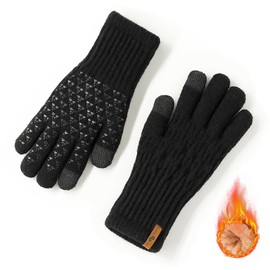 qpyysz Gloves Men Women Winter Warm Freezer Thermal Black Gloves Merino Wool Double Layer Fleece Touchscreen Outdoor Knitted Gloves Non-Slip Fleece Lining, black