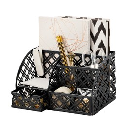 EXERZ Table Organiser/Desk Organiser/Desk Tidy/Pen Holder - Metal, Drawer, Tweezers Holder, Pen Holder - Black