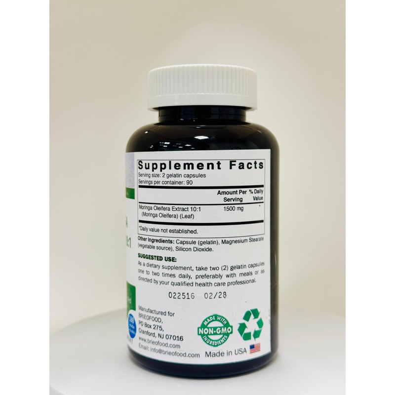 Brieofood Moringa Oleifera Extract 10:1 1500 mg - 180 Capsules