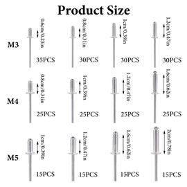 Pack of 285 Aluminium Blind Rivets Set, M3 M4 M5 Pop Rivets Set, Aluminium Blind Rivets Assortment, Pop Rivets with Open End, Pop Rivets for Metal Wood Plastic (Silver)
