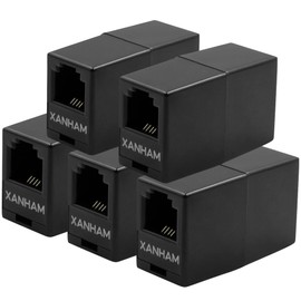 XANHAM RJ11 Coupler(5 Pack) Telephone Line Cable 6P4C Connector Adapter Straight Connection Female to Female for Phone Wire Extension, Black, AV01104