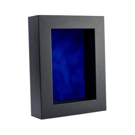 5x7 Shadow Box Frame Black Wood with a 1 3/4" Usable Display Depth Includes a Royal Blue Suede Acid-Free Backing Board, UV Resistant Acrylic, and Hanging Hardware