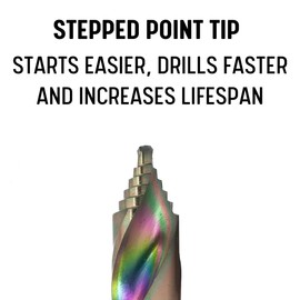 Spectral 1/4" Step Point HSS Drill Bit, 135° Split Point Tip, M2 Steel, 3-Flat Shank, Multi-Color Finish, 3-Pack