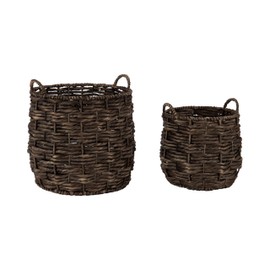 Kate and Laurel Livia Modern Two-Piece Woven Basket Set, 16 x 16 and 13 x 13, Warm Brown Water Hyacinth, Transitional Natural Wicker Baskets for Use as Woven Planters or Living Room Blanket Baskets