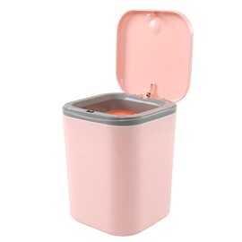 Xowine 0.5 Gallon Plastic Tiny Push-Button Trash Can, Desktop Mini Waste Can, Pink