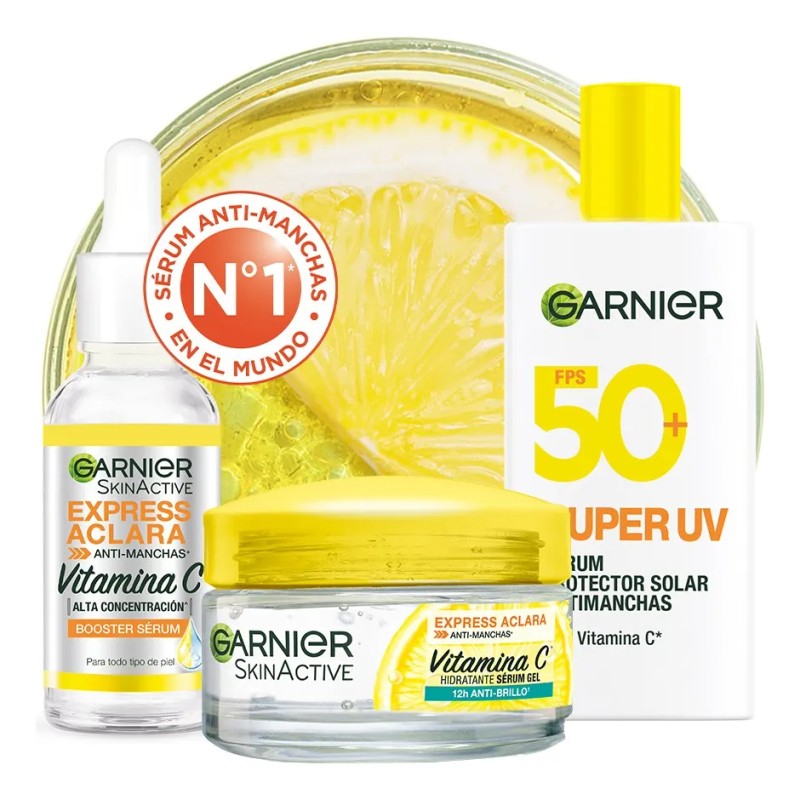 Kit Garnier Expressaclara Serum Crema Gel Protector Solar