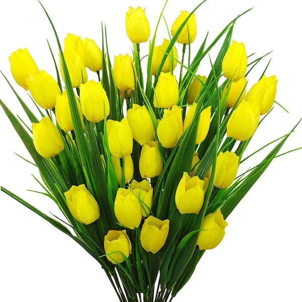 Guagb 8 Bundles Outdoor Artificial Tulips Fake Flowers UV Resistant