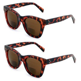 V.W.E. 2 Pairs Women Bifocal Reading Sunglasses Reader Glasses Large Oversized Bold (2 Tortoise, 2.25, multiplier_x)