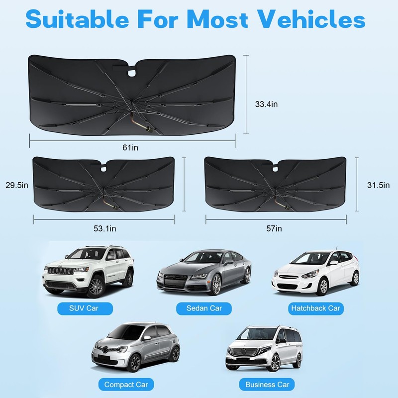 Windshield Sun Shade Umbrella, Portable Foldable, Spring Structure Wind Shield,