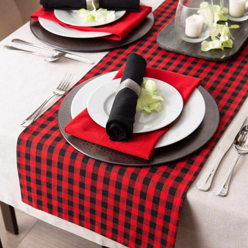 DII Gingham Check Tabletop Collection, Red/Black, Table Runner, 14x72