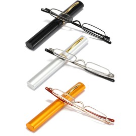 Viseng 3 pairs Slim Mini Metal Reading Glasses Compact Lightweight Portable Readers with Glasses Case for Reading Case +2.75